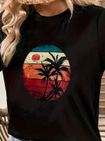 Kadın Kısa Kollu Palmiye Baskılı Viskon T-shirt - Görsel 2