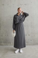 Füme Biyeli Sweatshirt Ve Etek Takım