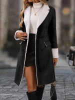 Kadın Uzun Kollu Yakalı Düğmeli Süet Mini Manto - Görsel 3