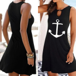 Kadın Kolsuz Halka Detay çıpa Baskılı Viskon Elbise - Görsel 3