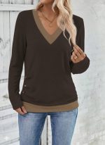 Kadın Uzun Kollu V Yakalı Yandan Düğmeli Yün Viskon Bluz - Görsel 3
