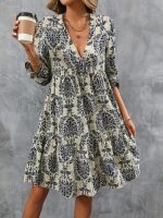 Kadın Uzun Kollu V Yakalı Fırfırlı Mini Süprem Elbise - Görsel 2