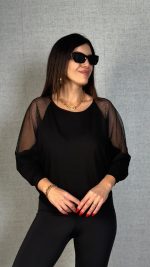 Kadın Omuzları File Detay Fakir Kol Bluz - Görsel 2