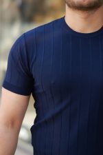 Erkek Kısa Kollu Bisiklet Yaka çizgili Triko Tişört - Görsel 3