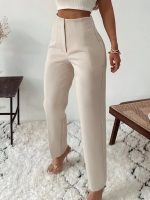 Kadın Yüksek Bel önden Fermuarlı Ithal Krep Pantolon - Görsel 3