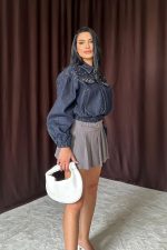 Mavi Taşlı Kısa Kot Ceket - Görsel 3