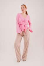 Ön Bağlamalı Volan Kol Pembe Bluz - Görsel 2