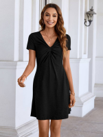 Kadın Kısa Kollu Yaka Detay Viskon Elbise - Görsel 2