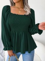 Kadın Uzun Kollu Geometrik Yakalı Gipe Detaylı Krep Bluz - Görsel 3