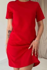Kırmızı Kısa Kol Atlas Mini Elbise - Görsel 3