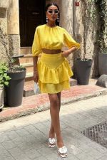 Crop Bluz Ve Kat Kat Etekli Takım 10207