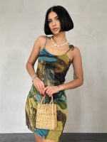 Desenli Askılı Bastik Elbise - Görsel 2