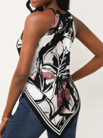 Kadın üçgen Kesim Boyundan Bağlamalı çiçek Desen Süprem Bluz - Görsel 3