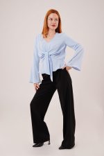 Ön Bağlamalı Volan Kol Bebe Mavisi Bluz - Görsel 2