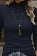 Kadın Uzun Kollu Balıkçı Yaka önden şerit Detay Dalgıç Bluz - Görsel 2