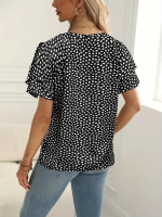 Kadın Kısa Kollu Kolları Volanlı Baskılı Süprem Bluz - Görsel 3