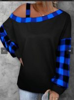 Kadın Kayık Yaka Asimetrik Kesim Ekose Detay Tunik - Görsel 2