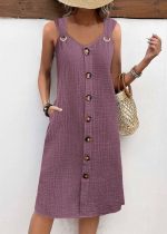 Kadın Askılı V Yakalı önden Düğmeli Narin Elbise - Görsel 3