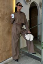 Crop Gömlekli Çizgili Takım 10080 - Görsel 3