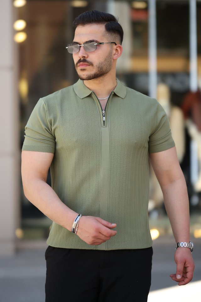 f2980ef278912aebf54f338dcf3e572e Erkek Yakası Fermuarlı Kısa Kollu T-shirt - Görsel 1