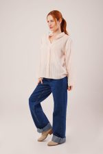 Düğmeli Ve Çizgi Detaylı Krem Gömlek - Görsel 2