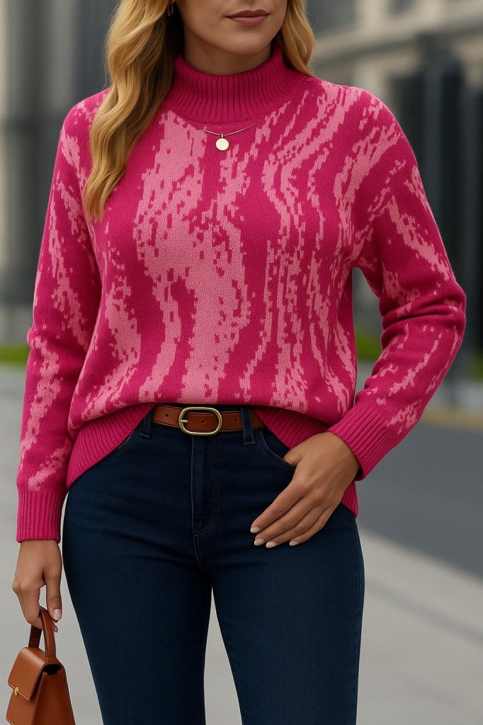 f376b666e4ca6c6d44b9 Kadın Uzun Kollu Balıkçı Yaka çok Renkli Triko Bluz - Görsel 1