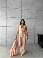 ÇİZGİLİ CEKET KETEN - Orange - Görsel 2