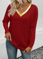 Kadın Uzun Kollu V Parlak Yaka Detaylı Viskon Bluz - Görsel 2