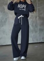 Kadın Uzun Kollu Nope Baskılı Beli Ribanalı Ikili Takım