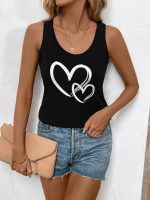 Kadın Askılı Yuvarlak Yaka Kalp Baskılı Viskon Bluz - Görsel 2