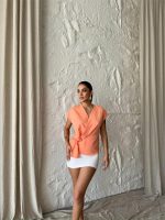 YANDAN BAĞLAMA DETAYLI KOLSUZ BLUZ - Somon - Görsel 2