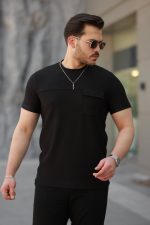 Erkek Cepli Kolyeli Kısa Kollu örme Kumaş T-shirt