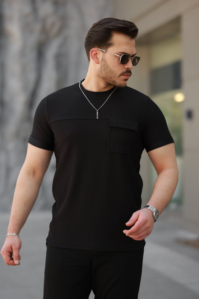 f56a80a928c4f93a9732457757e8c81b Erkek Cepli Kolyeli Kısa Kollu örme Kumaş T-shirt - Görsel 1