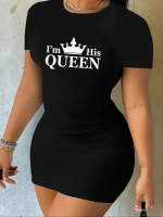 Kadın Kısa Kollu Queen Baskı Iki Iplik Mini Elbise - Görsel 2