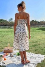 Kadın Ip Askılı Yakadan Bağcıklı Desenli Süprem Elbise - Görsel 3