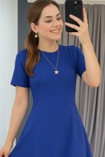 Kadın Kısa Kollu Bisiklet Yaka Maksi Boy Ithal Krep Elbise - Görsel 2