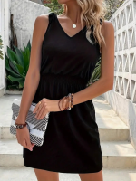 Kadın V Yakalı Belinde Gipe Detay Krep Elbise - Görsel 2