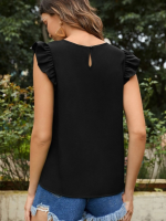 Kadın Yuvarlak Yaka Kolları Fırfırlı Krep Bluz - Görsel 3