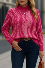 Kadın Uzun Kollu Balıkçı Yaka çok Renkli Triko Bluz - Görsel 3