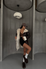 DERİ MONT KOL VE YAKA PELUŞ KAPAKSIZ CEP DETAYLI - Kahverengi - Görsel 3