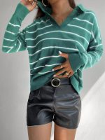 Kadın Uzun Kollu V Yaka çizgili Triko Bluz - Görsel 2