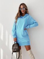 Kadın Kanguru Cep Kapüşonlu Iki Iplik Tunik Elbise - Görsel 3