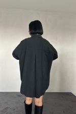 Siyah Çift Cep Kapaklı Çıtçıtlı Gömlek - Görsel 3