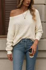 Kadın Uzun Kollu Tek Omuzu Açık Triko Bluz - Görsel 3