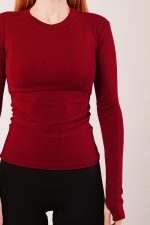 Uzun Kollu Basic Bordo Bluz - Görsel 2