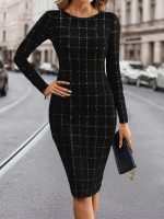 Kadın Uzun Kollu Yuvarlak Yaka Mini Dokuma Elbise - Görsel 3