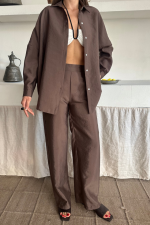 GÖMLEK-PANTOLON TAKIM CUPRA KUMAŞ - Kahverengi - Görsel 2