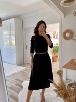 Kadın Uzun Kollu Bisiklet Yaka Midi Ithal Krep Elbise - Görsel 2