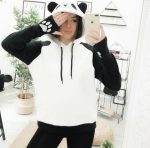 Kadın Panda üç Iplik Kumaş Kapüşonlu Polar Sweat 65 Cm - Görsel 3