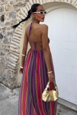 Askılı Pile Detaylı Renkli Maxi Elbise 2748 - Görsel 2